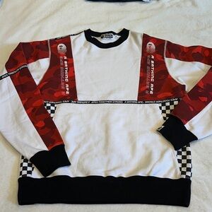 A Bathing Ape White Crewneck Sweater with Red Camo Panels